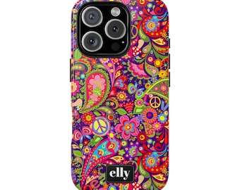 Personalized Psychedelic Paisley Peace Sign iPhone Case | Retro Floral Cover