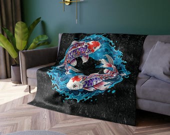 Koi Pattern Crushed Velvet Blanket