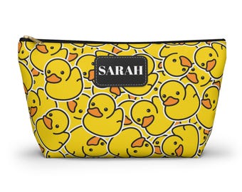 Personalized Yellow Rubber Duck Accessory Pouch, Cosmetic Bag