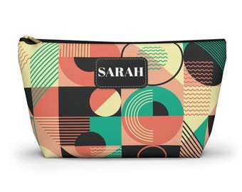 Bolsa de accesorios geométrica personalizada, neceser de maquillaje de mediados de siglo