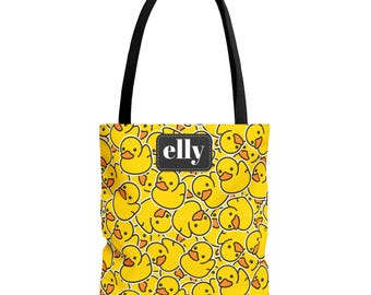 Personalized Rubber Duck Tote Bag | Yellow All-Over Print Weekender