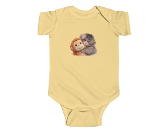 Viral Cute Baby Monkey Punch Hugging Stuffed Baby Sloth Hug Bodysuit | Orphan Monkey Aesthetic Infant Onesie