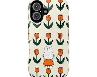 Miffy Phone Case, Kawaii Bunny, Cute Rabbit Tulip Celestial, Cute Bunny Floral Phone Case, Gift For Her