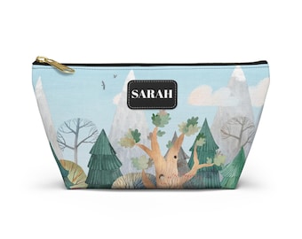 Whimsical Forest Scene Accessory Pouch, Tree Mountains Makeup Bag, Bridesmaid Gift, Mother Christmas Home Gift, Teen Birthday Gift for Her
