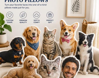 Personalized Pet Custom Shaped Pillow, Custom Dog & Cat Photo Pillow, Pet Memorial Gift, Custom Shaped Pet Portrait Cushion, Pet Lover Gift