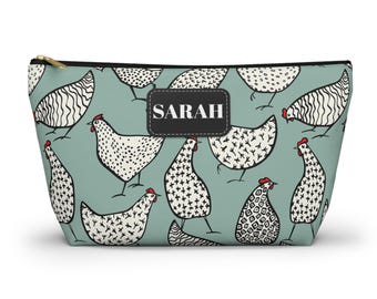 Speckled Hen Accessory Pouch | Personalized Name T-Bottom Makeup-Cosmetic Bag