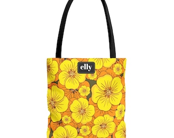 Personalized Yellow Poppy Floral Tote Bag | All-Over Print