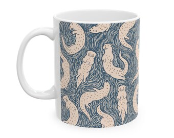 Personalized Otter Mug, Custom Name Ceramic Coffee Mug, Cute Otter Pattern Cup, Sea Otter Lover Gift, Animal Mug for Her
