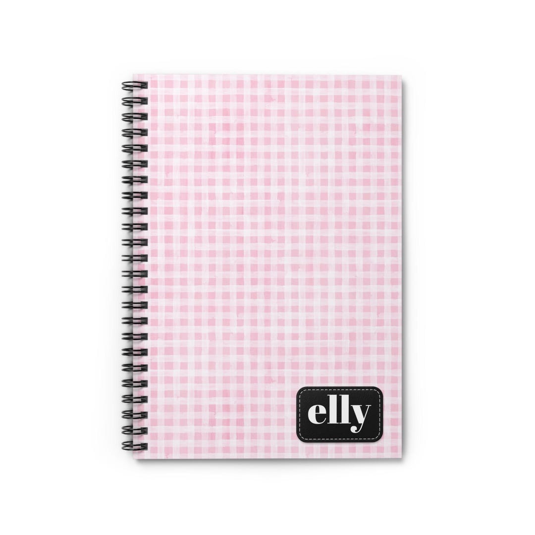 Personalized Pink Gingham Pattern Spiral Notebook | Custom Name Ruled ...