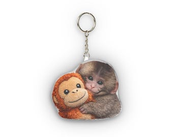 Viral Cute Baby Monkey Punch Hugging Stuffed Custom Shape Mini Plush Keychain