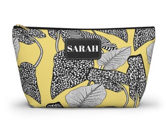 Bolsa de accesorios personalizada con hojas de monstera / Bolsa de cosméticos botánica amarilla