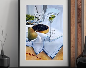 Martini & Caviar Print: Luxe Vintage-Inspired Bar Cart Decor (Digital Download)