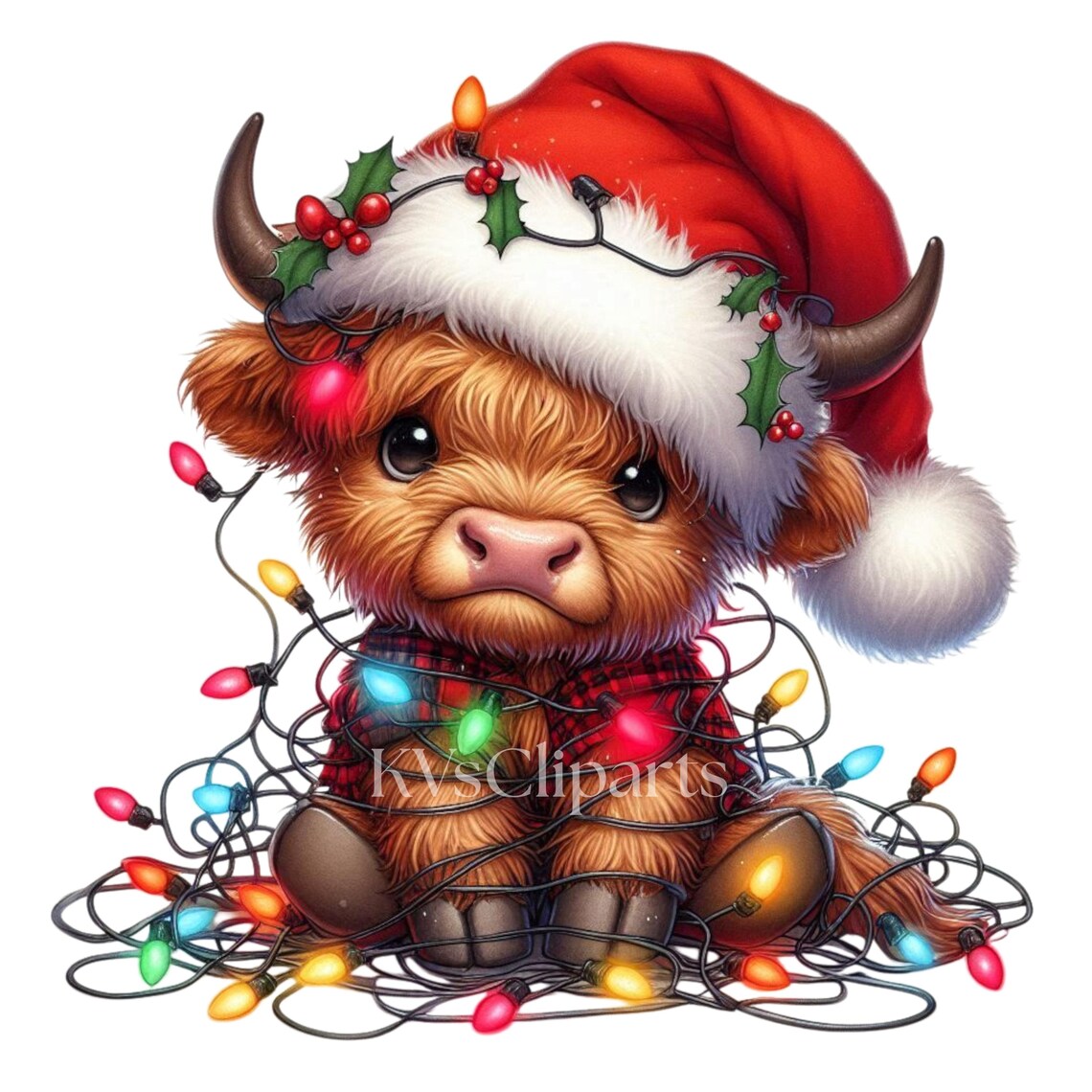 Christmas Highland Cow Clipart, 15 PNG Winter Holiday Baby Cow, Cute ...