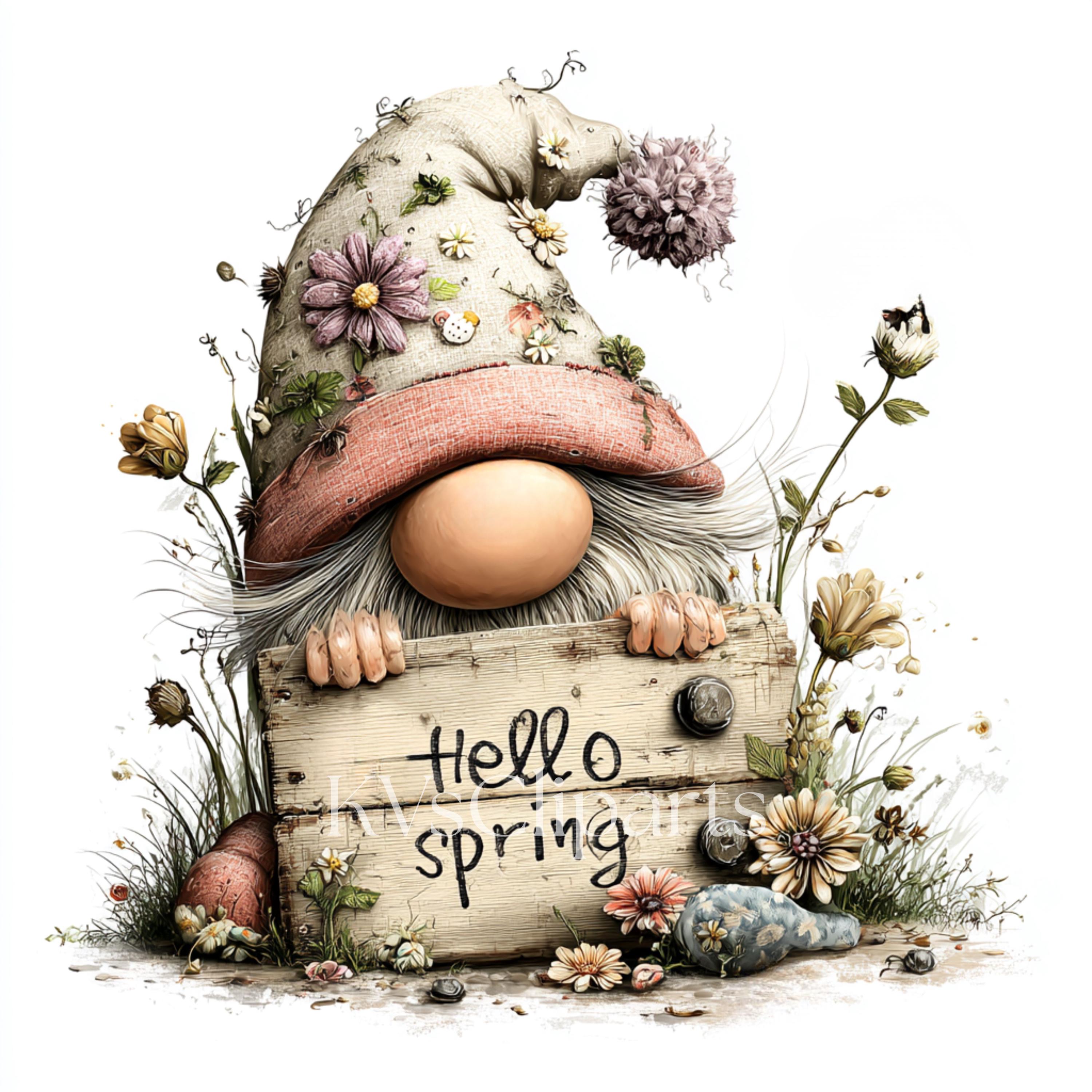 Spring Gnom Spring Gnome Clipart Bundle, 16 PNG-JPG Cute Spring Garden Gnome ...