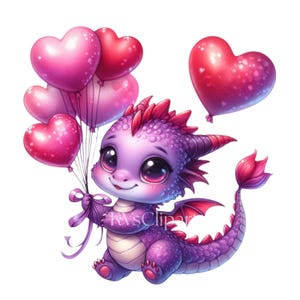 Purple Valentine Dragon Clipart, 14 PNG Valentines Day Graphics, Love ...