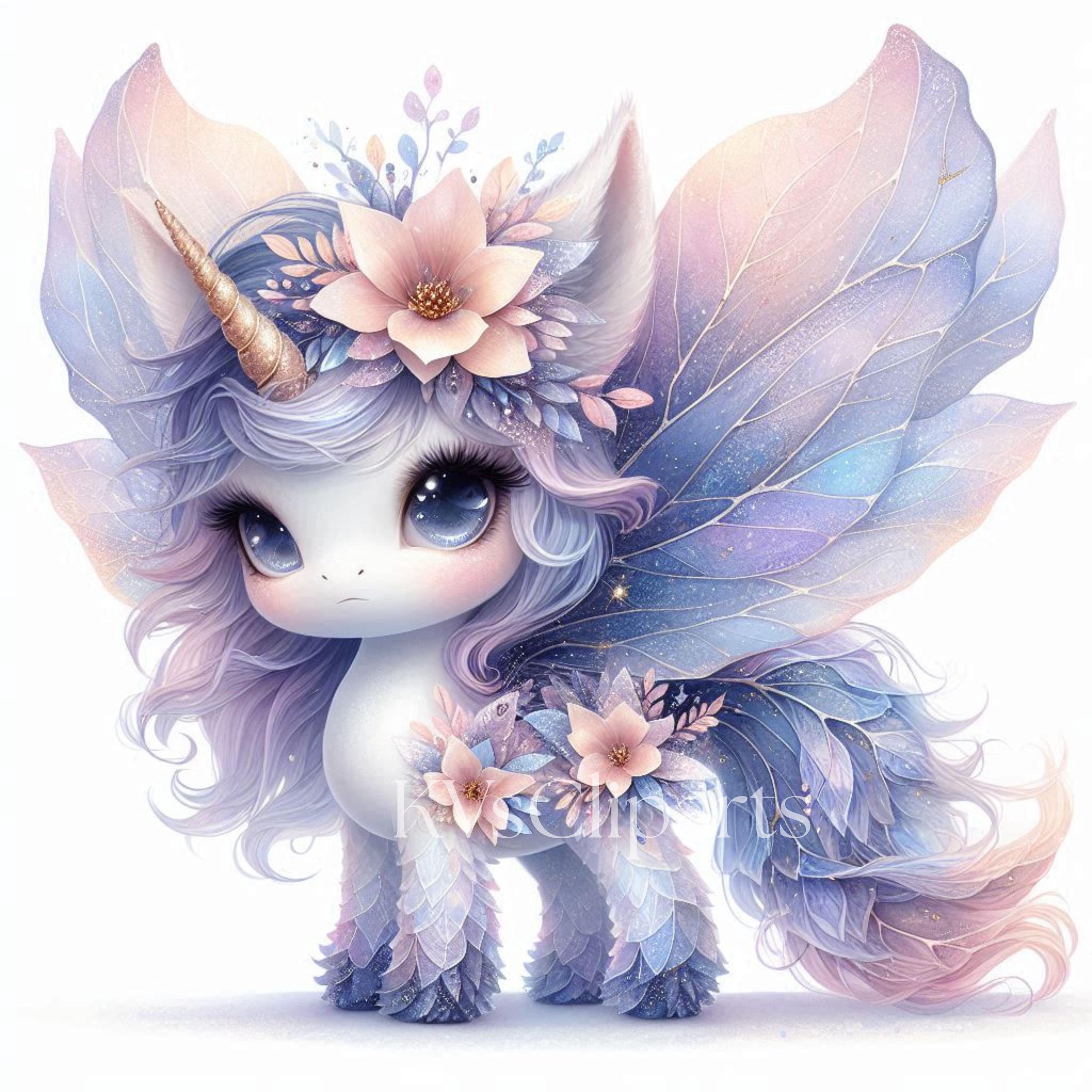 Whimsical Fairy Unicorn Clipart Bundle, 18 PNG Cute Pastel Unicorn ...