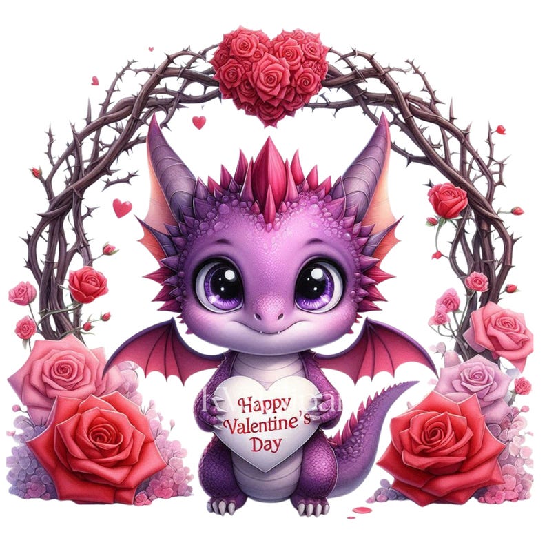 Purple Valentine Dragon Clipart, 14 PNG Valentines Day Graphics, Love ...