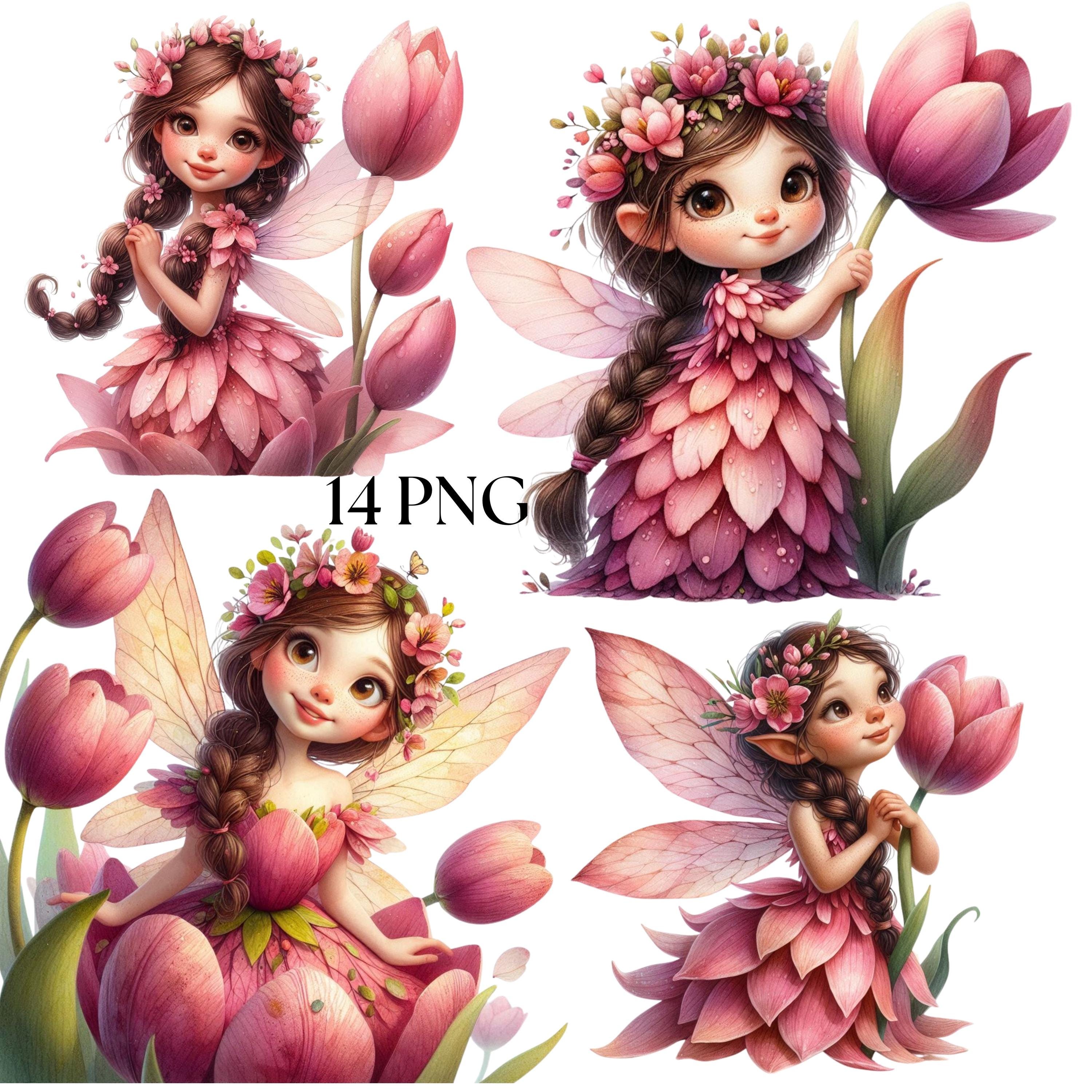 Pink Tulip Floral Fairy Clipart, 14 PNG Magical Garden Fairy ...