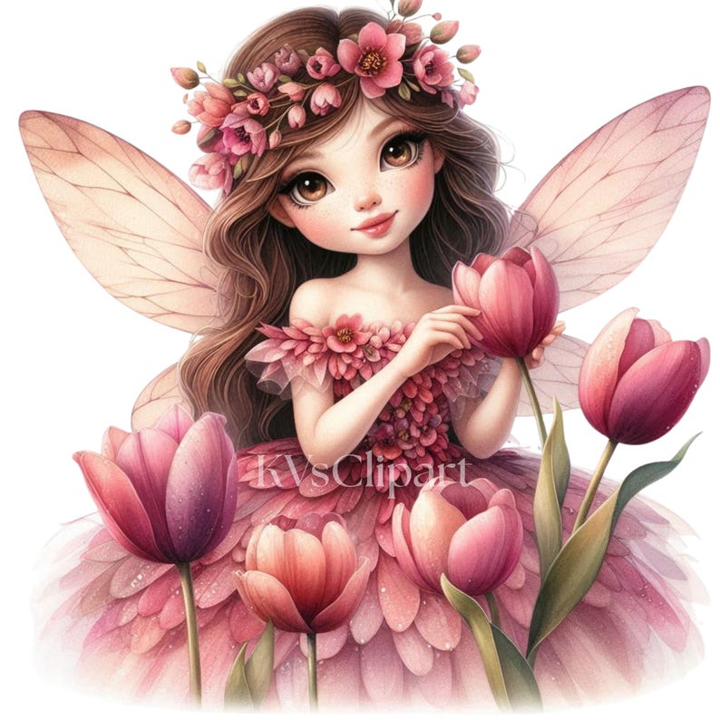 Pink Tulip Floral Fairy Clipart, 14 PNG Magical Garden Fairy ...