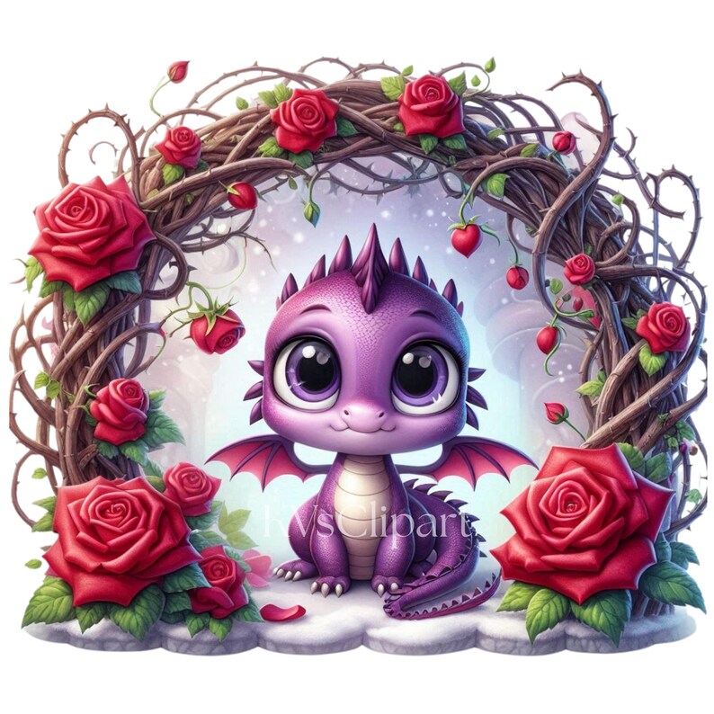 Purple Valentine Dragon Clipart, 14 PNG Valentines Day Graphics, Love ...