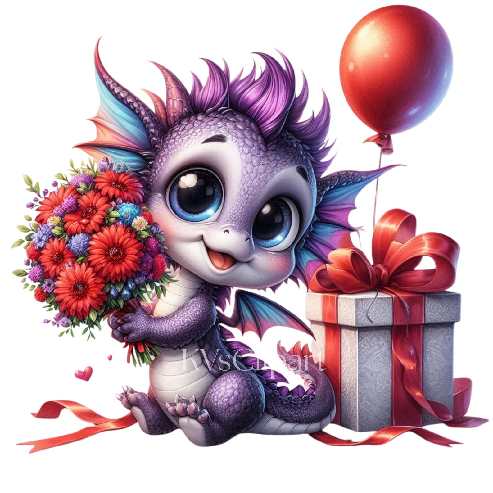 Purple Valentine Dragon Clipart, 14 PNG Valentines Day Graphics, Love ...