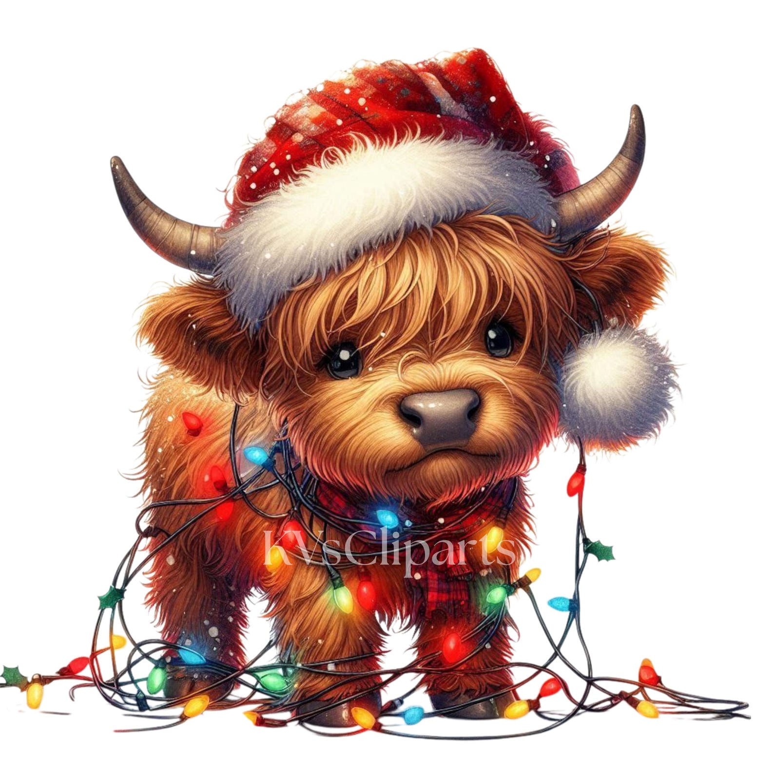 Christmas Highland Cow Clipart, 15 PNG Winter Holiday Baby Cow, Cute ...