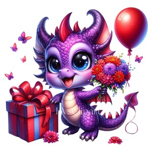 Purple Valentine Dragon Clipart, 14 PNG Valentines Day Graphics, Love ...