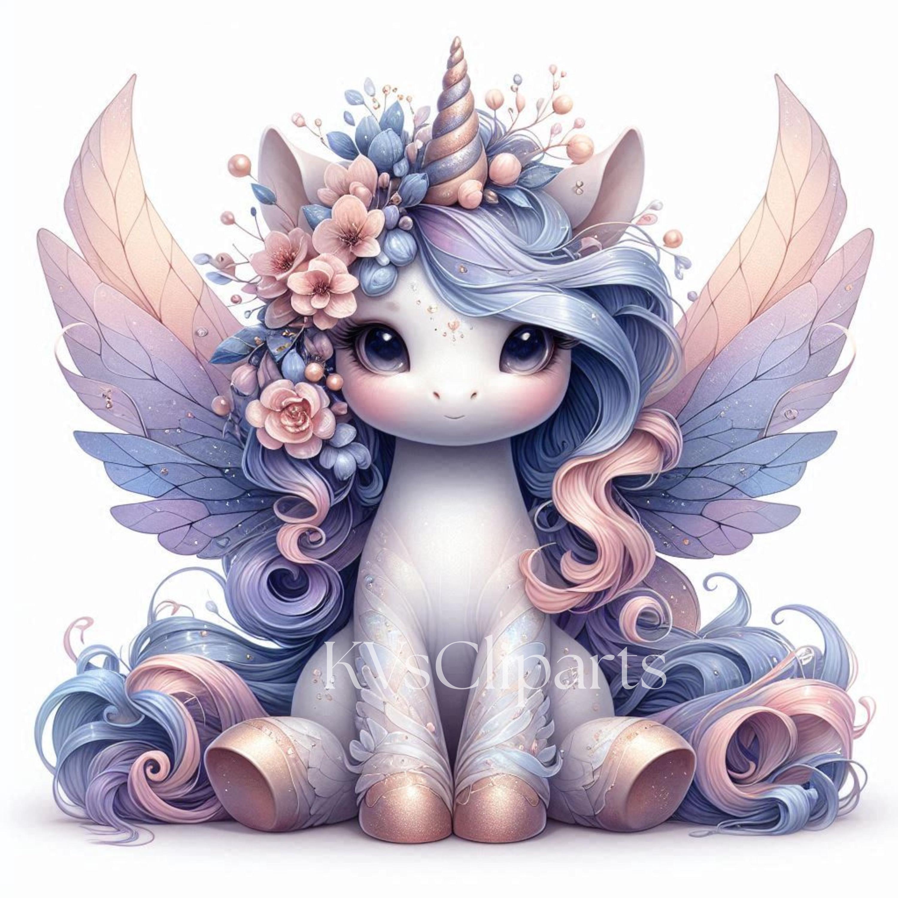 Whimsical Fairy Unicorn Clipart Bundle, 18 PNG Cute Pastel Unicorn ...