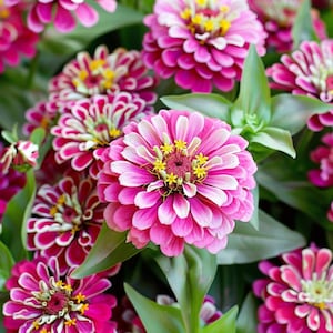 Double Zahara™ Raspberry Ripple Dwarf Zinnia 25 Seeds | Vibrant Compact Annual Flower