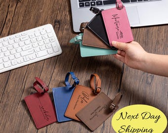 Personalized Vegan Leather Luggage Tag, Engraved Monogram Luggage Tag, Custom Luggage Tag, Suitcase Tag, Wedding Party Favors, Travel Gifts