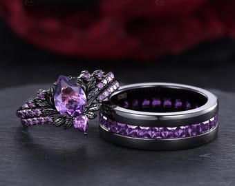ヴィンテージオーバルラベンダーアメジストエンゲージリングセット