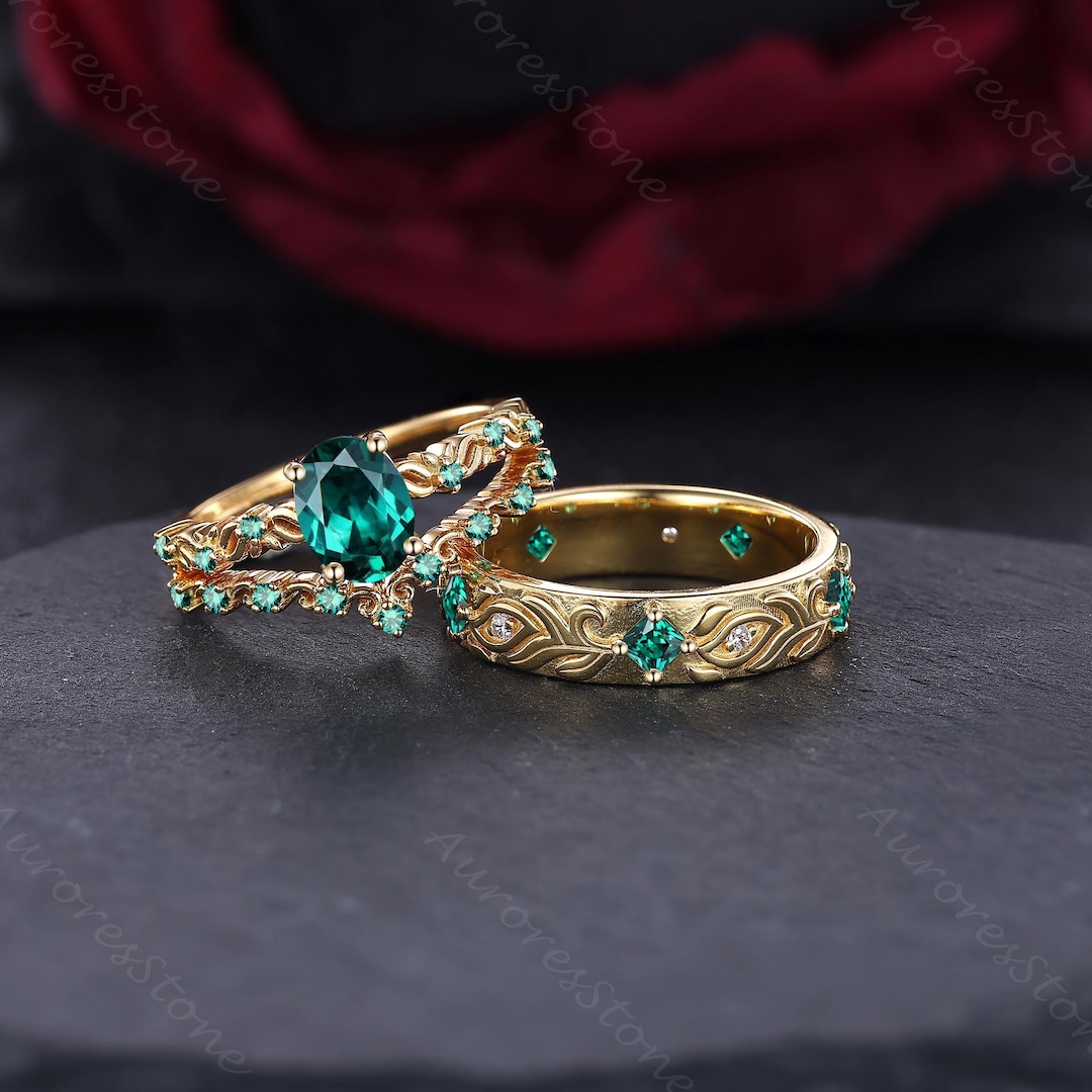 Unique Emerald Couples Rings 14K Gold Vintage Victorian Emerald Wedding — free download