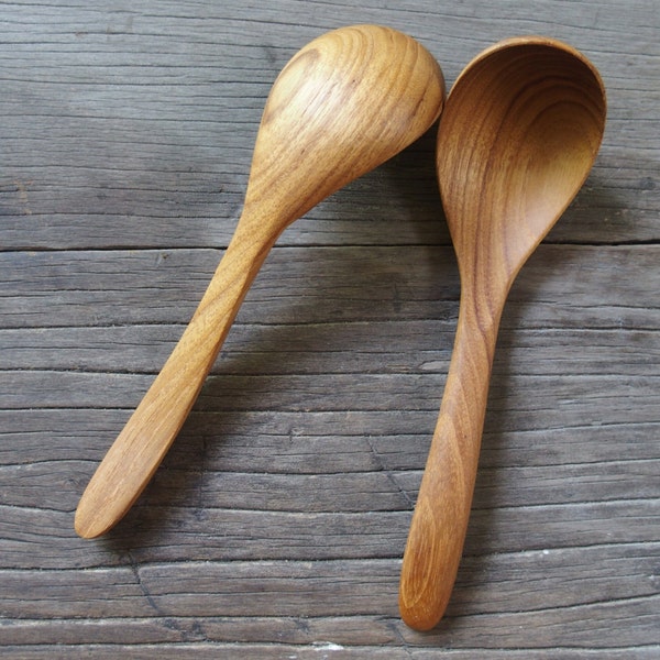 Cuchara de sopa de madera, cuchara de madera, cuchara de sopa de madera de 6 pulgadas, cuchara de avena de madera, utensilio de madera mínimo, cena reutilizable, tamaño de comida suave