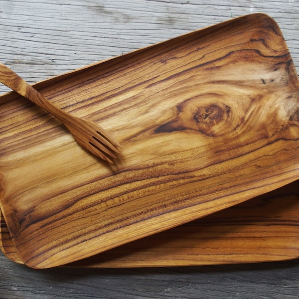 Rectangle Wood Tray 10 x 5 inches Teak Wood Serving Tray Display Tray Medium Size Dessert Plate Cheese Serving Platter Wooden Kitchen