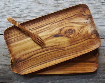 Rectangle Wood Tray 10 x 5 inches Teak Wood Serving Tray Display Tray Medium Size Dessert Plate Cheese Serving Platter Wooden Kitchen