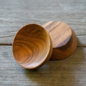 Set of 2 Teak Wood Small Bowl Sauce Bowl Round Shaped Minimal Serving Platter Utensil