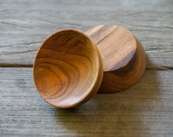 Set of 2 Teak Wood Small Bowl Sauce Bowl Round Shaped Minimal Serving Platter Utensil