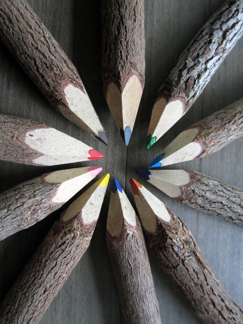 Wooden Colored Pencils Rustic Colorful Drawing Stationery Etsy