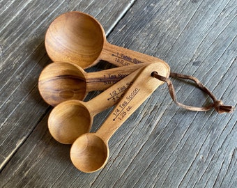 Wooden Measuring Spoon, Set of Spoons Teak Wood Cooking Accessories, Cute Perfect Housewarming Gift Cooking Adict