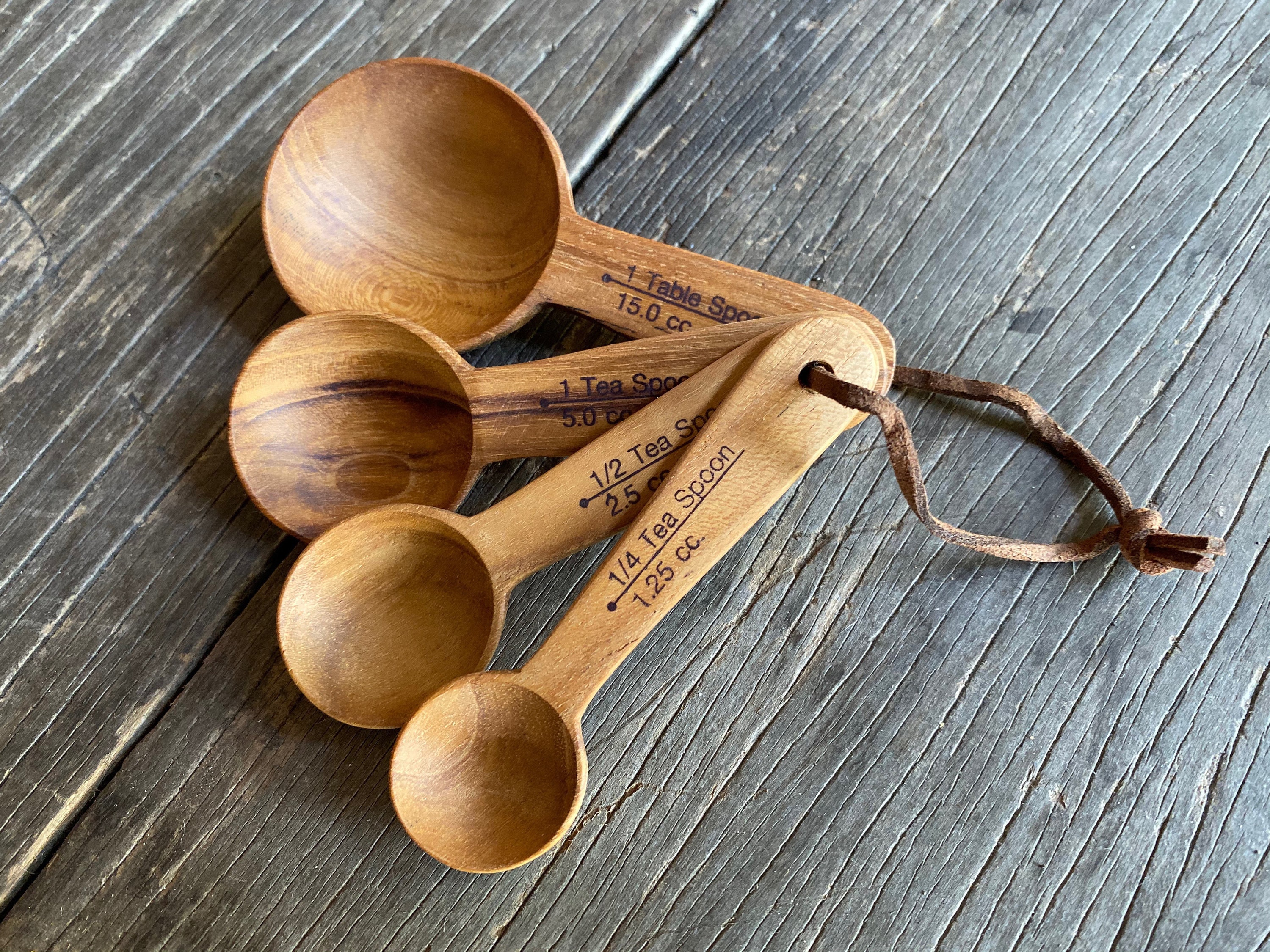 Kitchen dining teak wood measuring spoons 4 sizes set dried bamboo