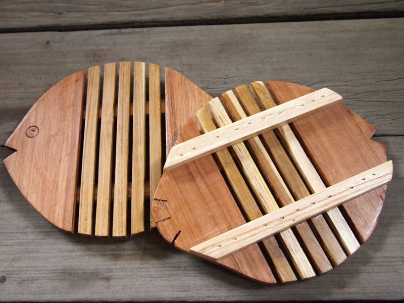 Wooden Hot Pad Trivets Fish Shape Table Placement Home Kitchen Etsy