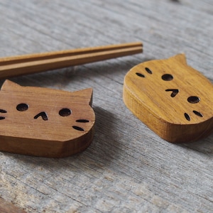 Kitty Cat Wooden Piece, Wooden Chopstick Rest, Cute Cat Face, Smooth Light Weight Natural Colour Chopstickrest, Dinner Table Decoration