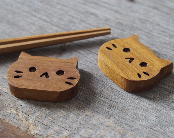 Kitty Cat Wooden Piece, Wooden Chopstick Rest, Cute Cat Face, Smooth Light Weight Natural Colour Chopstickrest, Dinner Table Decoration