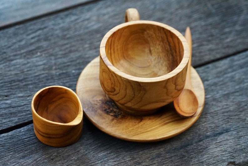 Wooden Coffee Cup Set Tea Cup Natural Wood Smooth Caffeine image 1