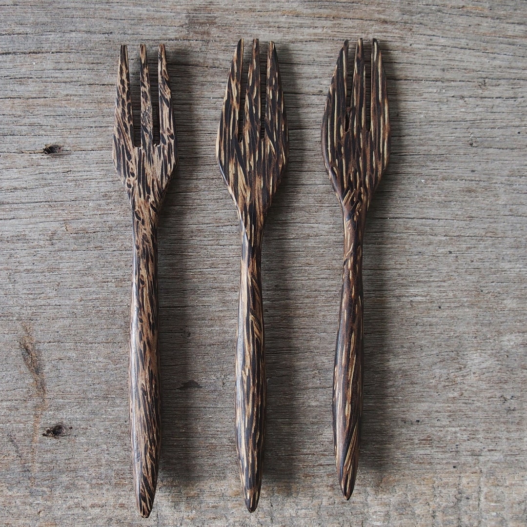 Wooden Small Fork, Reusable 5 Inches Palm Wood Fork, Wooden Dessert ...
