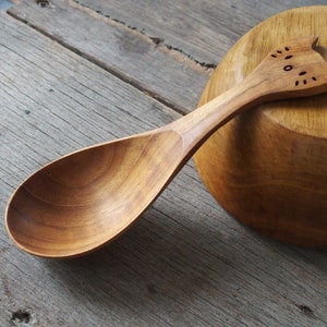 Cat Design Wooden Cutlery, Cat Design Spoon, Cat Lover Gift, Wooden Spoon, Wooden Soup Spoon, Kawai Neko Gift, Woode Kitty Spoon, Teak Wood image 3