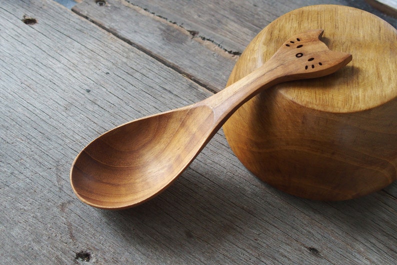 Cat Design Wooden Cutlery, Cat Design Spoon, Cat Lover Gift, Wooden Spoon, Wooden Soup Spoon, Kawai Neko Gift, Woode Kitty Spoon, Teak Wood image 3