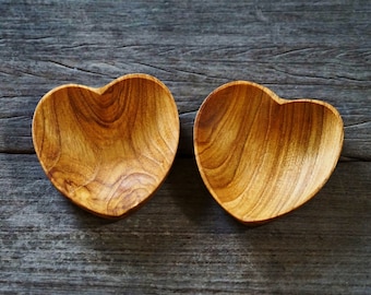 Heart Wood Bowl Dip Sauce Teak Wood Small Bowl Love Symbol Gift Serving Platter Utensil Wooden Toy Gift For Wood Lover