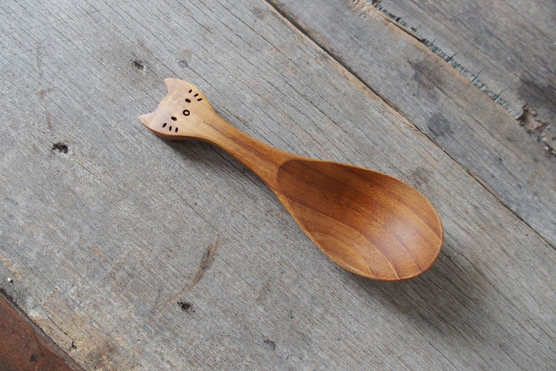 Cat Design Wooden Cutlery, Cat Design Spoon, Cat Lover Gift, Wooden Spoon, Wooden Soup Spoon, Kawai Neko Gift, Woode Kitty Spoon, Teak Wood image 7