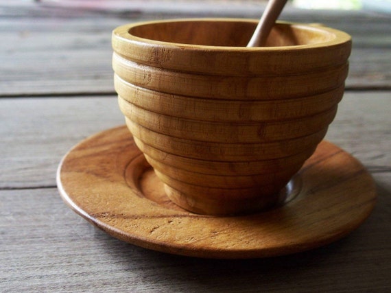 Wooden Coffee Tea Cup Set With Plate and Spoon Palm Wood Natural Color Eco  Friendly Christmas Housewarming Gift 